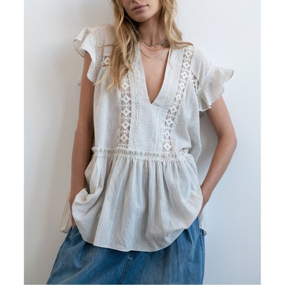 🎉LAST CHANCE🎉 NWT Free People Baby Blues Tunic / Cream Combo - Picture 2 of 9